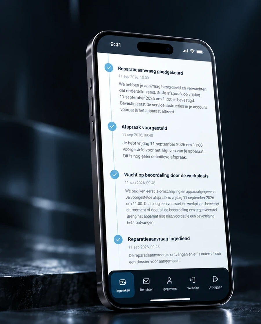Logicboard Repair PWA op een telefoon